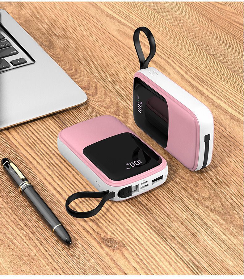 6000mAh Quick Charge Portable Power Bank Pocket Size with Built-in Cables LED Screen