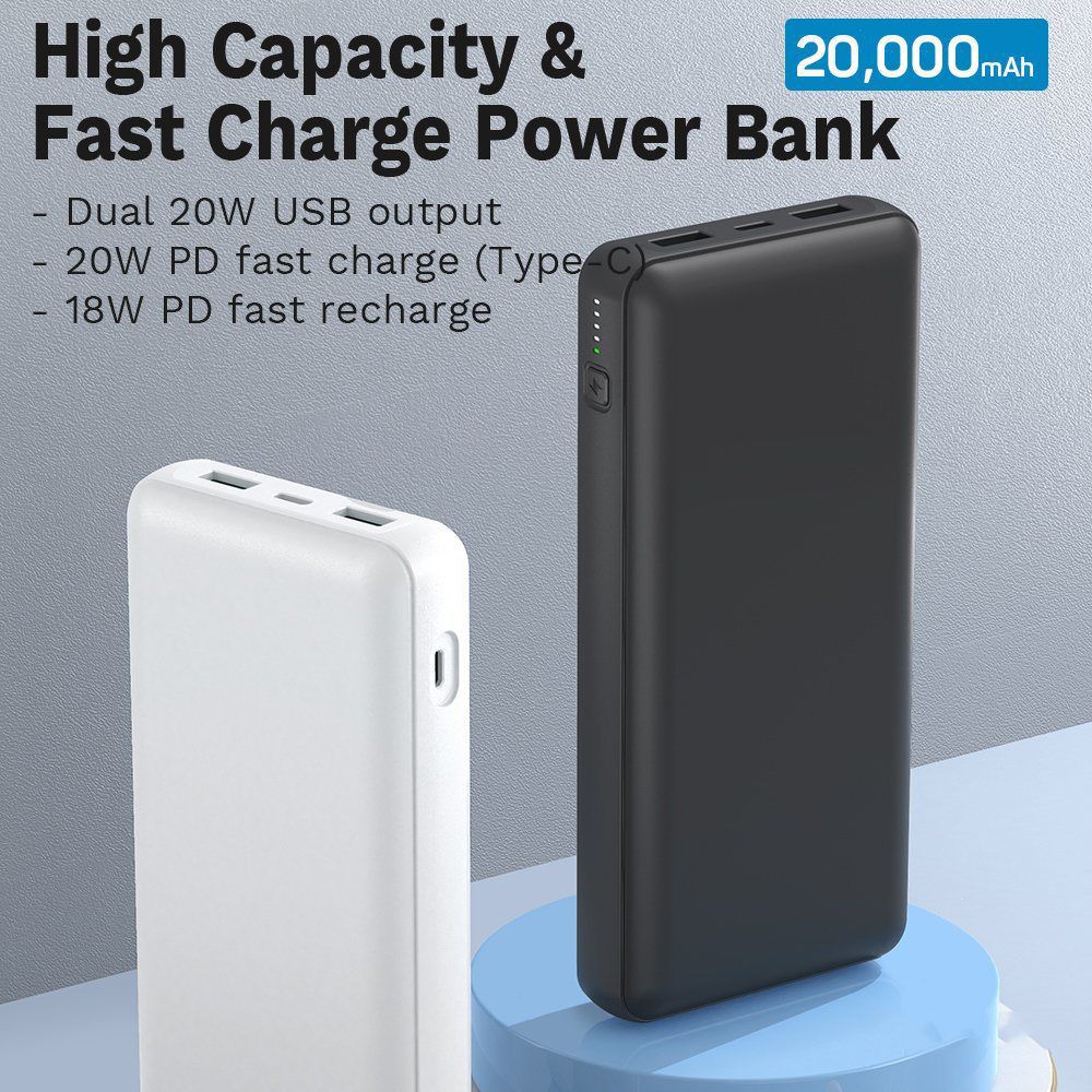 High Capacity Portable Mobile Phone Charger 20000mAh Pd 3.0 20W and QC 3.0 20W Dual USB Fast Charging Power Bank