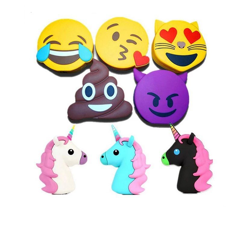 PVC Ultrathin 3000mAh Funny Cute Emoji Unicorn Shaped Power Bank